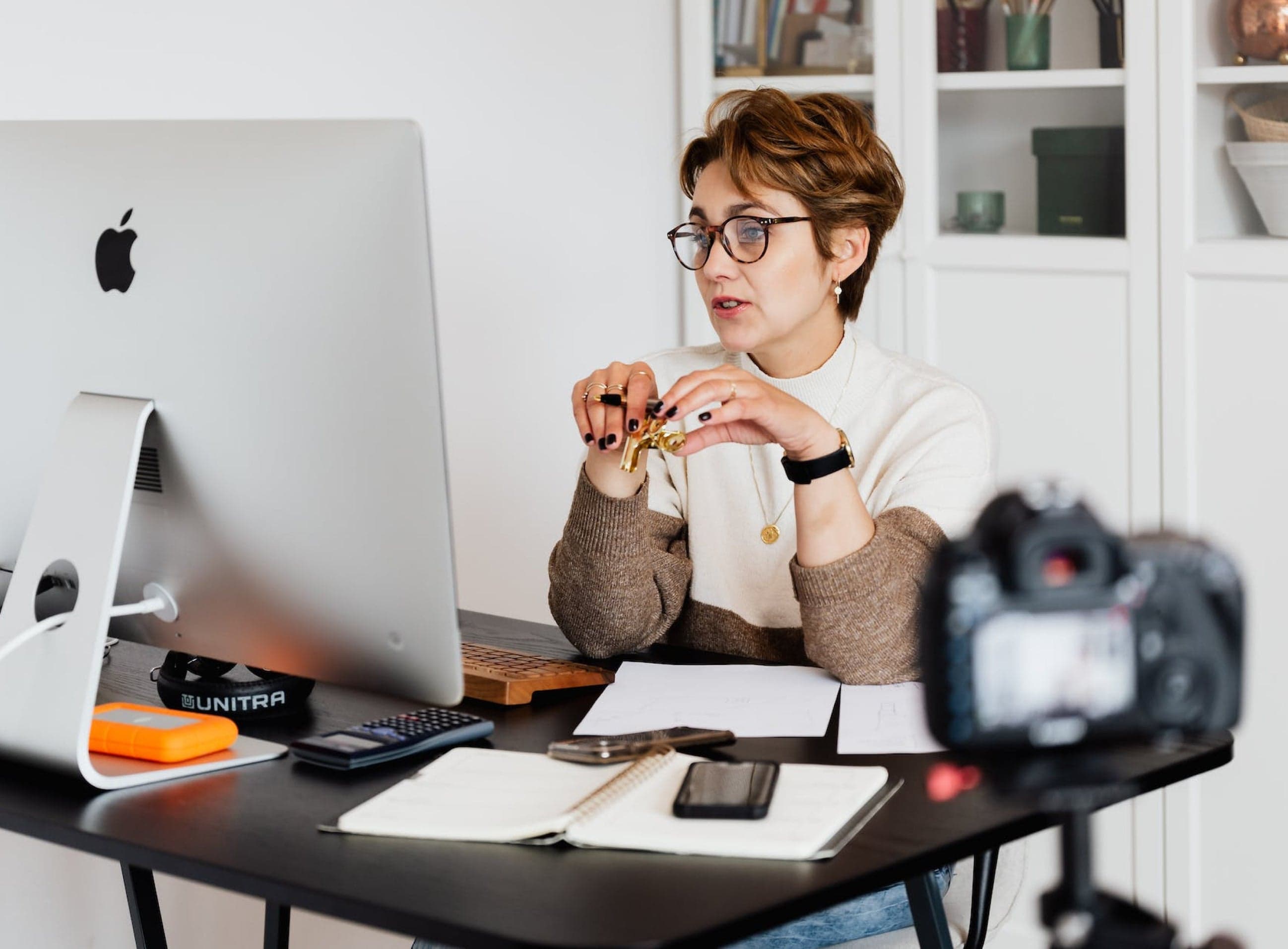 A person working on a desktop